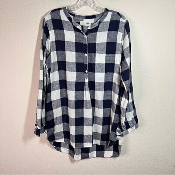 Old navy navy‎ blue checkered popover tunic top size medium - Picture 1 of 7